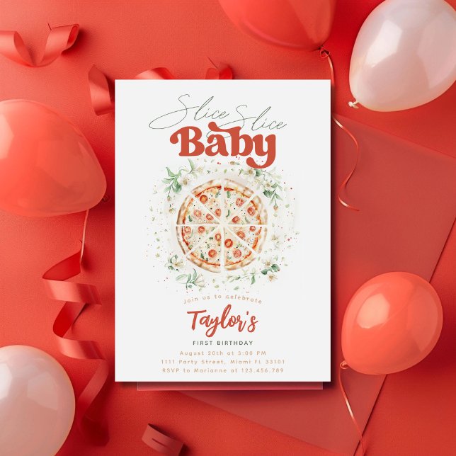 Invitation Trancher Pizza Baby Pizza Premier anniversaire (Créateur téléchargé)