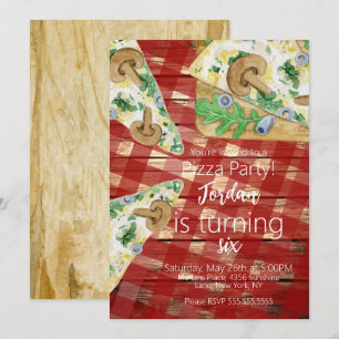 Invitation Tranches de pizza rustique champignon fête d'anniv