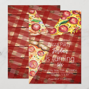 Invitation Tranches de tarte pizza à l'aquarelle Script de fê
