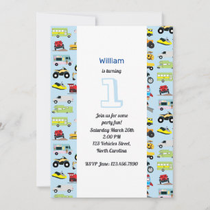 Invitation Transport coloré et véhicules Anniversaire