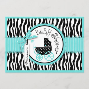 Invitation Transport de bébés, Baby shower Zebra Print & Turq