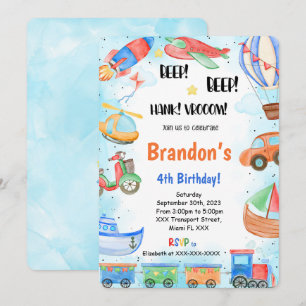 Invitation Transport modifiable fête d'anniversaire