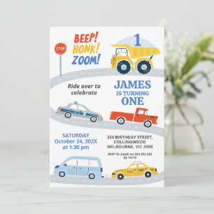 Invitation Transport routier coloré moderne 1er anniversaire