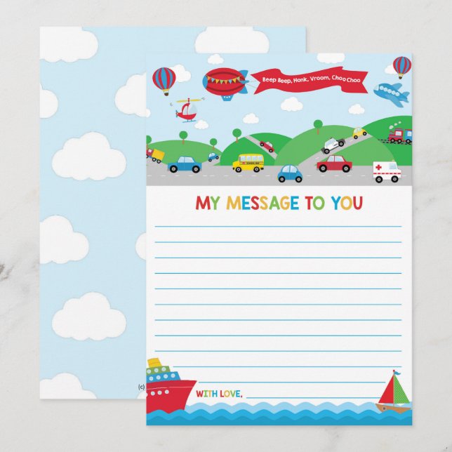 Invitation Transportation Activity Time Capsule Message Card (Devant / Derrière)