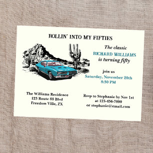 Invitation Travel Vintage Car Desert 50th Birthday Party