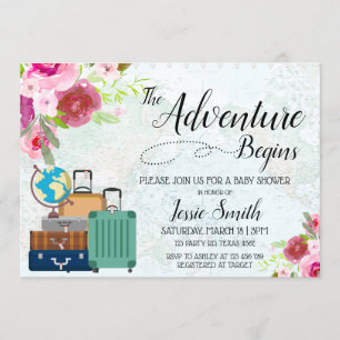 Invitation Travel Worldmap Baby shower Adventure lance RSVP
