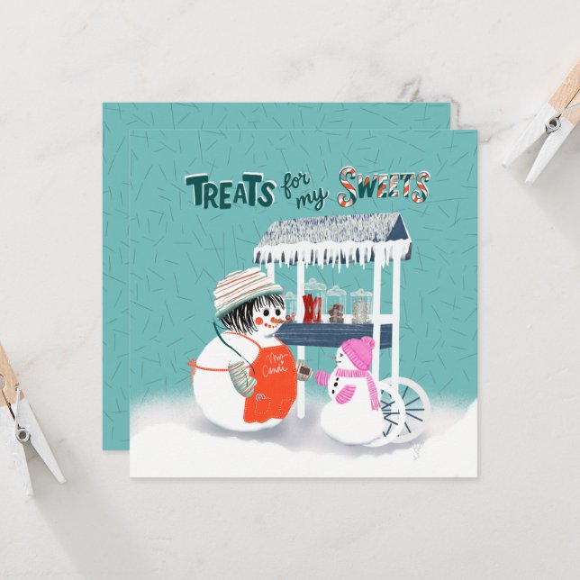 Invitation Treats For My Sweets Snowwoman Holiday Card (Devant/Arrière en situation)