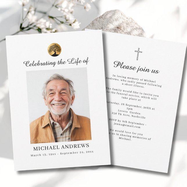 Invitation Tree of Life - Celebration of Life Funeral Photo  (Tree of Life - Celebration of Life  Funeral Photo Cross Invitation)