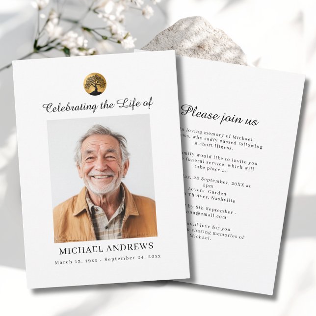 Invitation Tree of Life - Celebration of Life Funeral Photo  (Tree of Life - Celebration of Life Funeral Photo White Invitation - Print & Instant Download.)