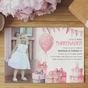 Invitation Treenager   Photo fête d'anniversaire 3 ans
