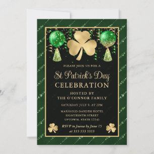 Invitation Trèfle élégant vert et or St Patrick's Day