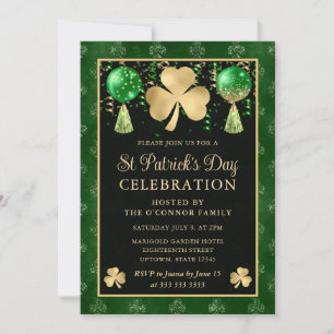 Invitation Trèfle élégant vert et or St Patrick's Day
