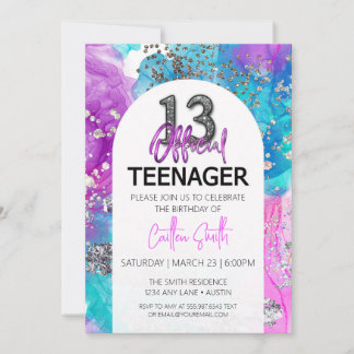 Invitation treizième anniversaire Cool Neon Partie