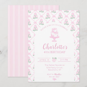 Invitation Trellis d'hortensia rose et vert avec rubans