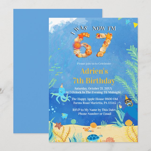 Invitation Trending 6→7 Meme Under the Sea Birthday (Devant / Derrière)