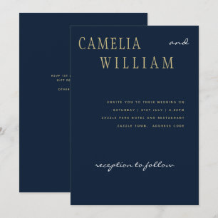 Invitation Trending Modern Mariage Marine Blue Gold Texte