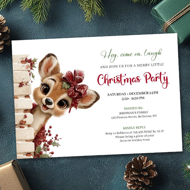 Invitation Trendy Baby Reindeer Funny Cartoon Watercolor  (Trendy Baby Reindeer Funny Cartoon Watercolor Holiday Invitation

)