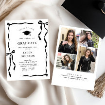 Trendy Black Bow Ribbon 4 PHOTO Graduation Party