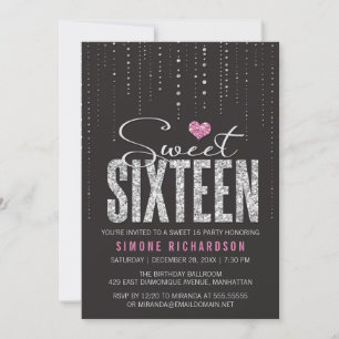 Invitation Trendy Black Pink Silver Parties scintillant Sweet