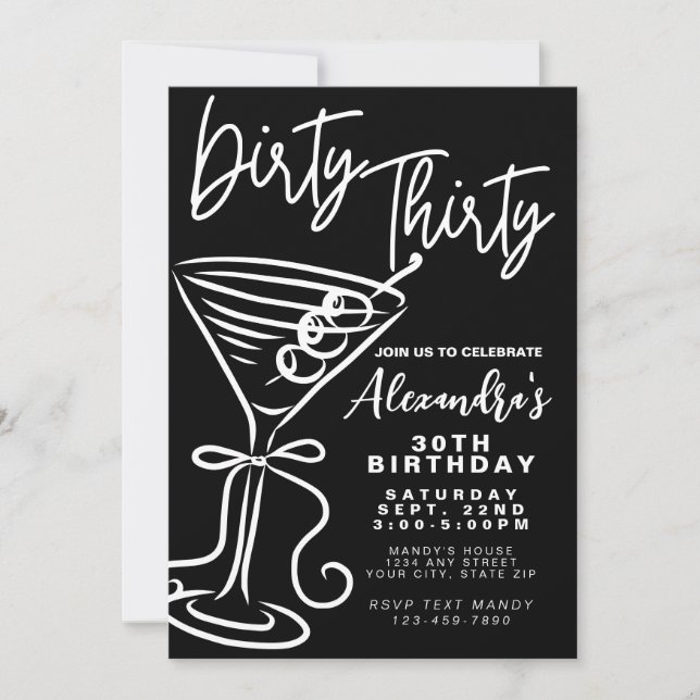 Invitation Trendy Black & White Dirty Trente 30e anniversaire (Devant)