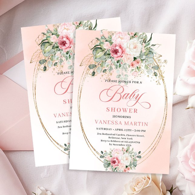 Invitation Trendy Boho Blush Rose Greenery Baby Shower Invite (Trendy Boho Blush Rose Greenery Baby Shower Invitation)