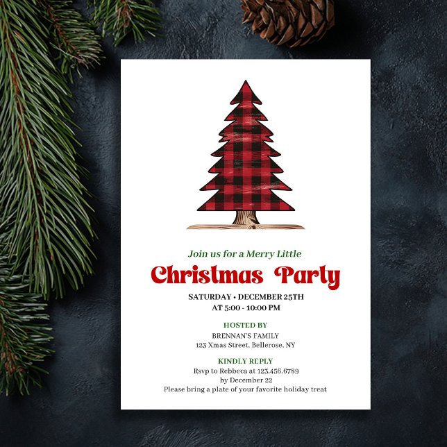 Invitation Trendy Buffalo Check Christmas Tree Celebration (Trendy Buffalo Check Christmas Tree Celebration Invitation)