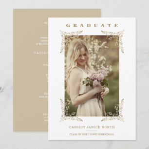 Invitation Trendy Chic Golden Lace Romantique Diplôme Photo