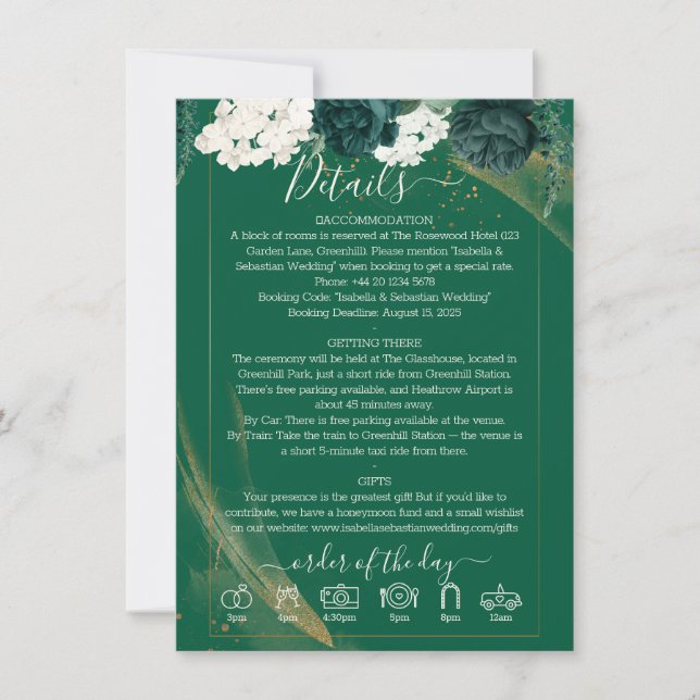 Invitation Trendy Elegant Emerald Green Rose Wedding Program (Devant)