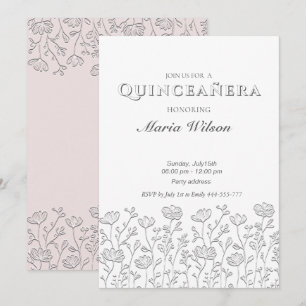 Invitation Trendy Embossé moderne florale Quinceañera