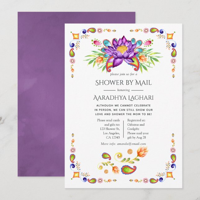 Invitation Trendy Floral Paisley Indian Douche par courrier (Devant / Derrière)
