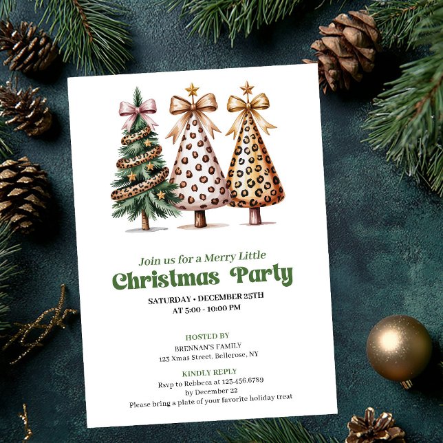 Invitation Trendy gold green leopard Christmas tree invites (Trendy gold green leopard Christmas tree invitation)