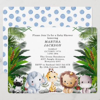 Invitation Trendy Greenery Jungle Safari Animals Baby Shower 