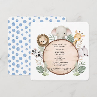 Invitation Trendy Greenery Jungle Safari Animals Baby Shower
