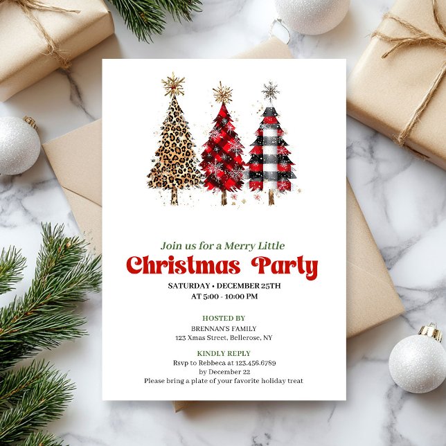 Invitation Trendy leopard and buffalo Christmas tree invite (Trendy leopard and buffalo Christmas tree invite)