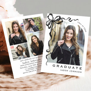Invitation Trendy Neutral Bow Ribbon 5 PHOTO Graduation Party