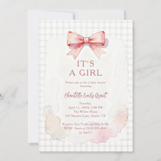 Invitation Trendy Pink Coquette Bow Girl Baby Shower LPM26