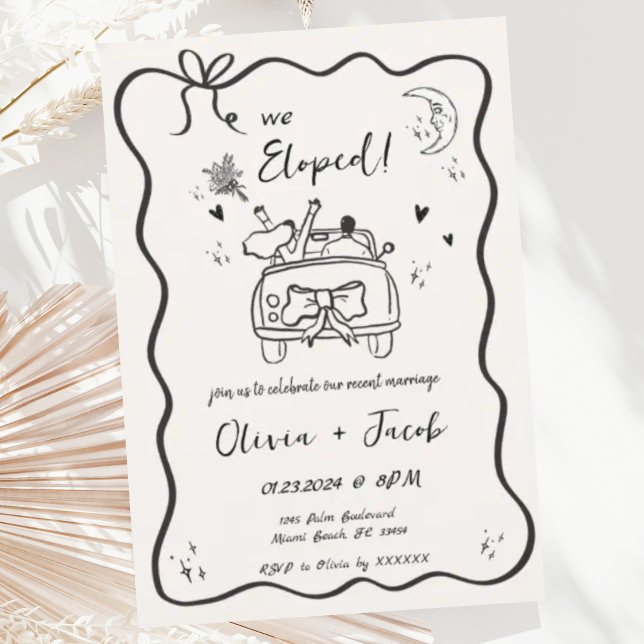 Invitation Trendy Quirky Hand Drake Wavy We Elopoped Mariage (Créateur téléchargé)