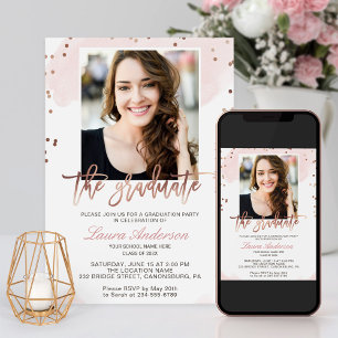 Invitation Trendy Rose Gold Graduate Photo Graduate Party