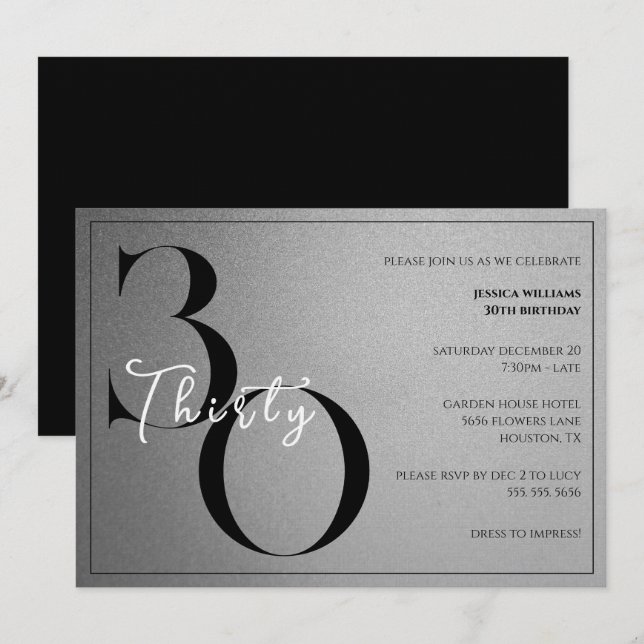 Invitation Trendy Shiny Modern Unisex 30th Birthday (Devant / Derrière)