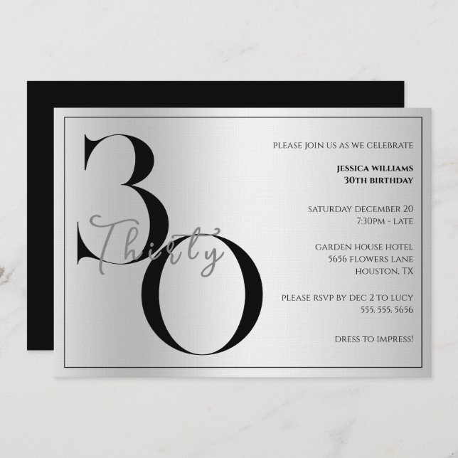Invitation Trendy Shiny Modern unisex 30th Birthday  (Devant / Derrière)