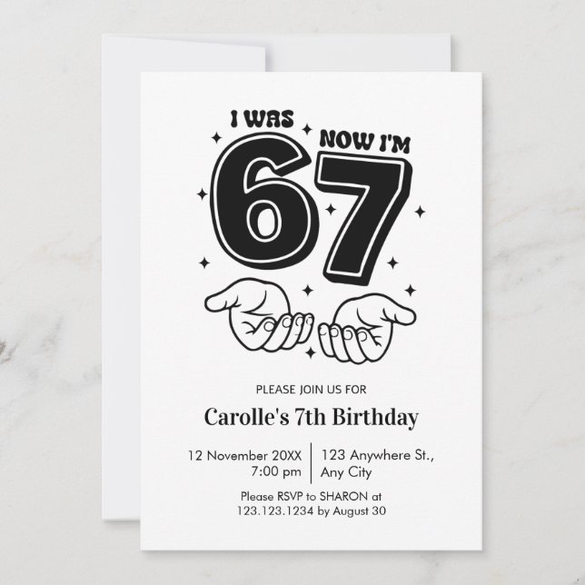 Invitation Trendy Six Year Old Funny 7th Birthday (Devant)