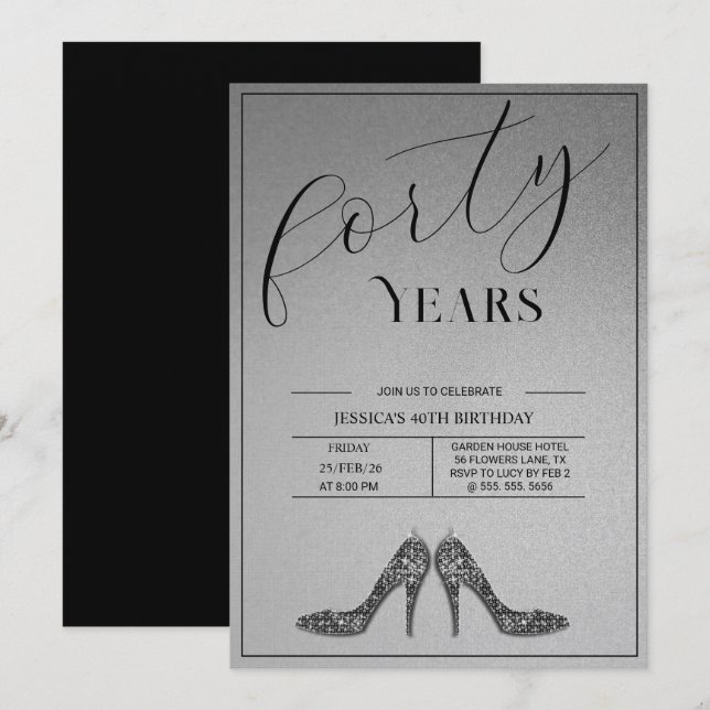 Invitation Trendy Stiletto's Modern 40th Birthday (Devant / Derrière)