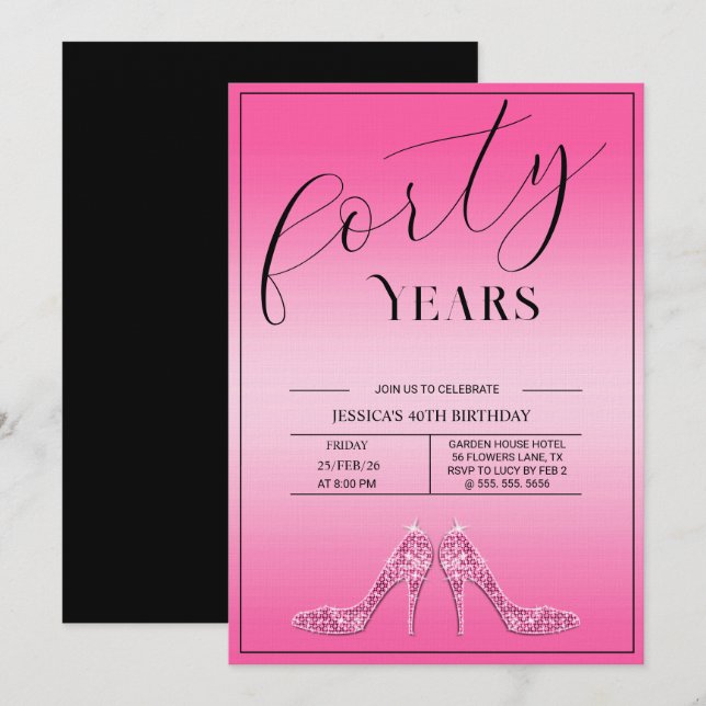 Invitation Trendy Stiletto's Modern Feminine 40th Birthday (Devant / Derrière)