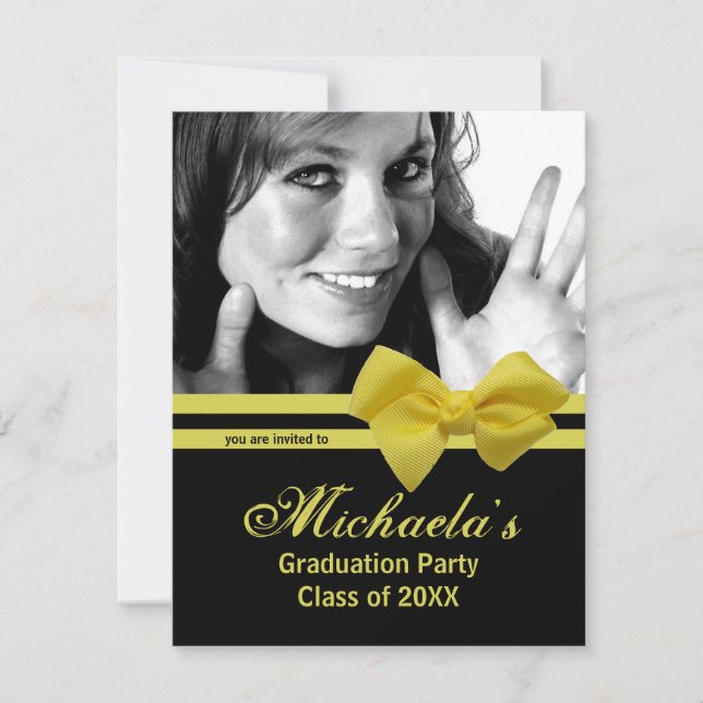 Invitation Trendy Yellow Bow Graduation Party Photo Invitatio (Devant)