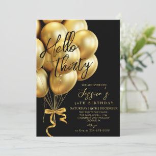 Invitation Trente ans Anniversaire Moderne Écriture Or Noir