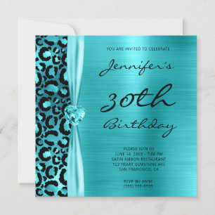 Invitation Trente ans, Glamour Léopard Bleu Turquoise