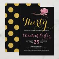 Trente ans glamour or noir pois floral