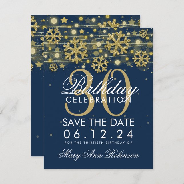 Invitation Trente ans Navy Bleu Anniversaire Date de sauvegar (Devant / Derrière)