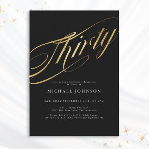 Invitation Trente Black and Gold Modern 30e anniversaire