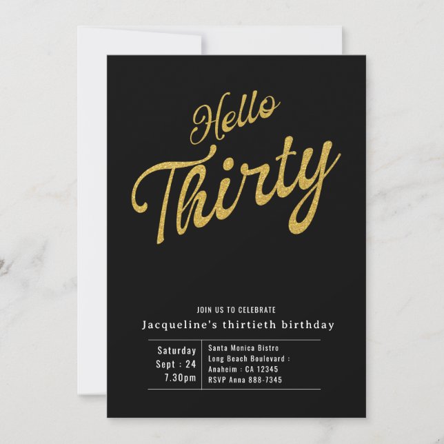 Invitation Trente Black Gold moderne 30e anniversaire (Devant)